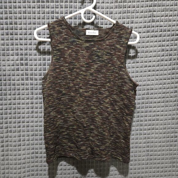 VTG Thin Knit 3pc Set Stretch Sm-Lg Artsy Brown Jacket Top Pants Boho Chic Y2K - Picture 5 of 16